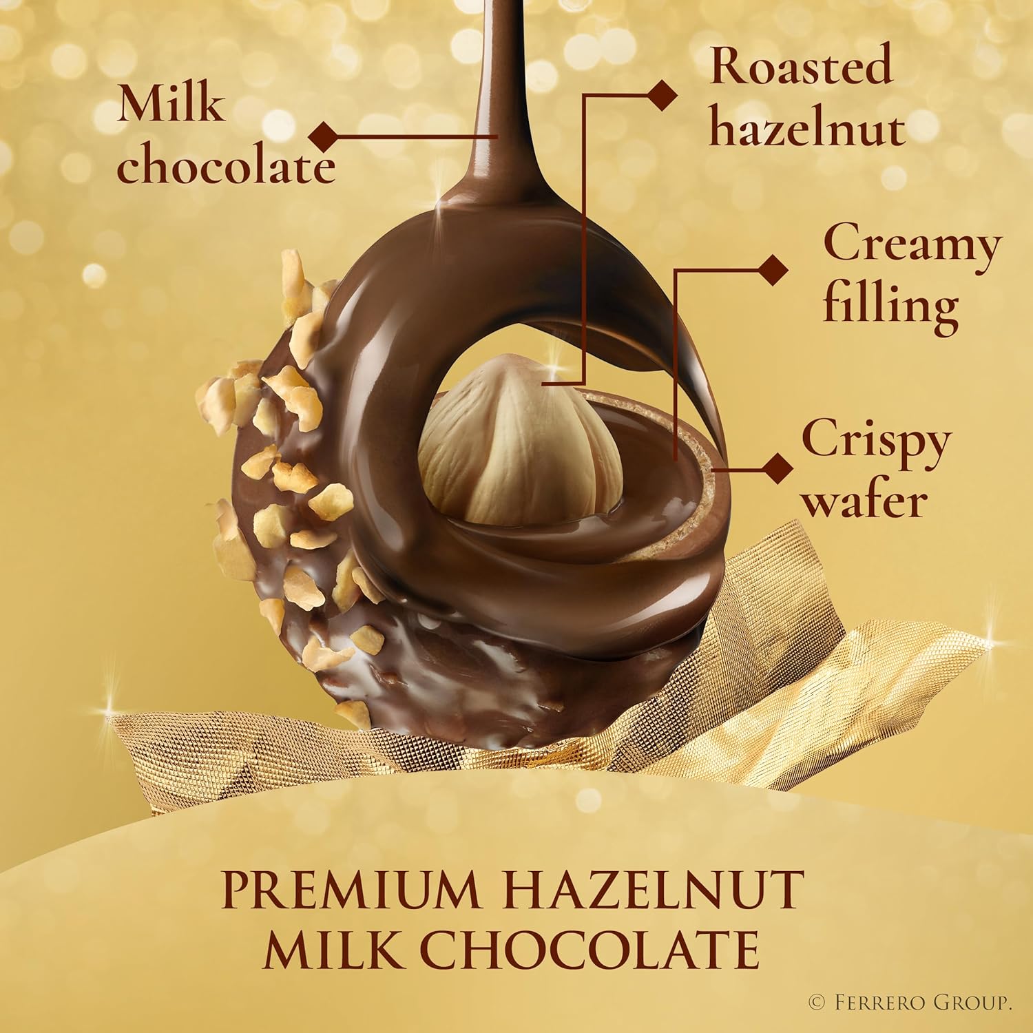 Ferrero Rocher Gourmet Hazelnut Milk Chocolate Gift Box, 16 Individually Wrapped Chocolates for Gifting, 7 oz