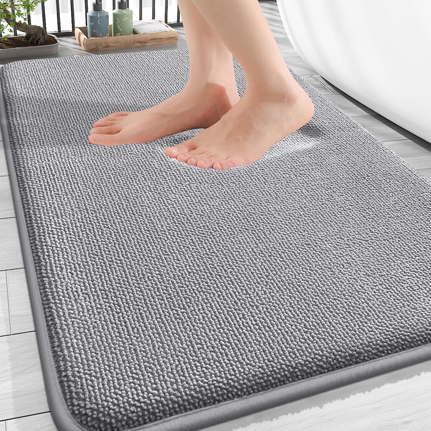 OLANLY Thick Memory Foam Bath Mat Rug 30x20, Extra Soft Absorbent Bathroom Rugs, Quick Dry Bath Mats, Non-Slip, Machine Washable Carpet for Bathroom, Tub and Shower, Home Decor Accessories, Grey