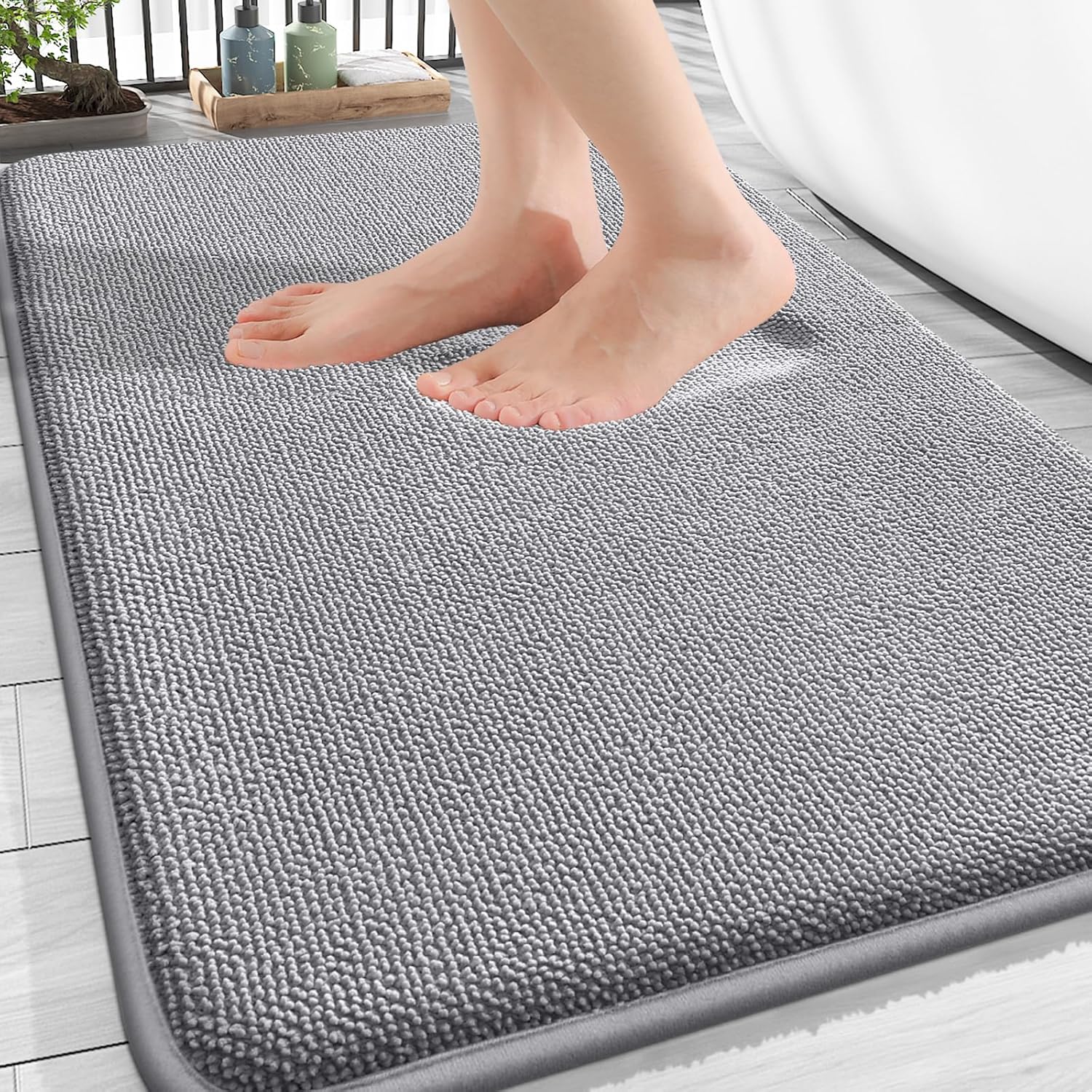 OLANLY Thick Memory Foam Bath Mat Rug 30x20, Extra Soft Absorbent Bathroom Rugs, Quick Dry Bath Mats, Non-Slip, Machine Washable Carpet for Bathroom, Tub and Shower, Home Decor Accessories, Grey