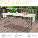 Set of 2 Folding Table 6 FT Lightweight Camping Table Portable Plastic Rectangular Outdoor Dining Table Steel Legs Fold-in-Half with Carrying Handle for Indoor,Picnic,Party,Wedding,Events(White)