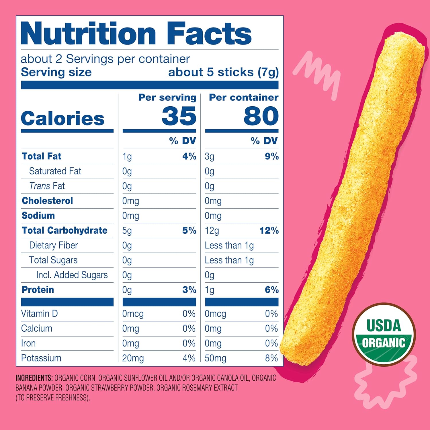 Earth's Best Organic Baby Food, Dissolvable Teething Snack for Babies 6 Months and Older, Strawberry Banana Crunchy Sticks, .56 oz Pack (Pack of 5)