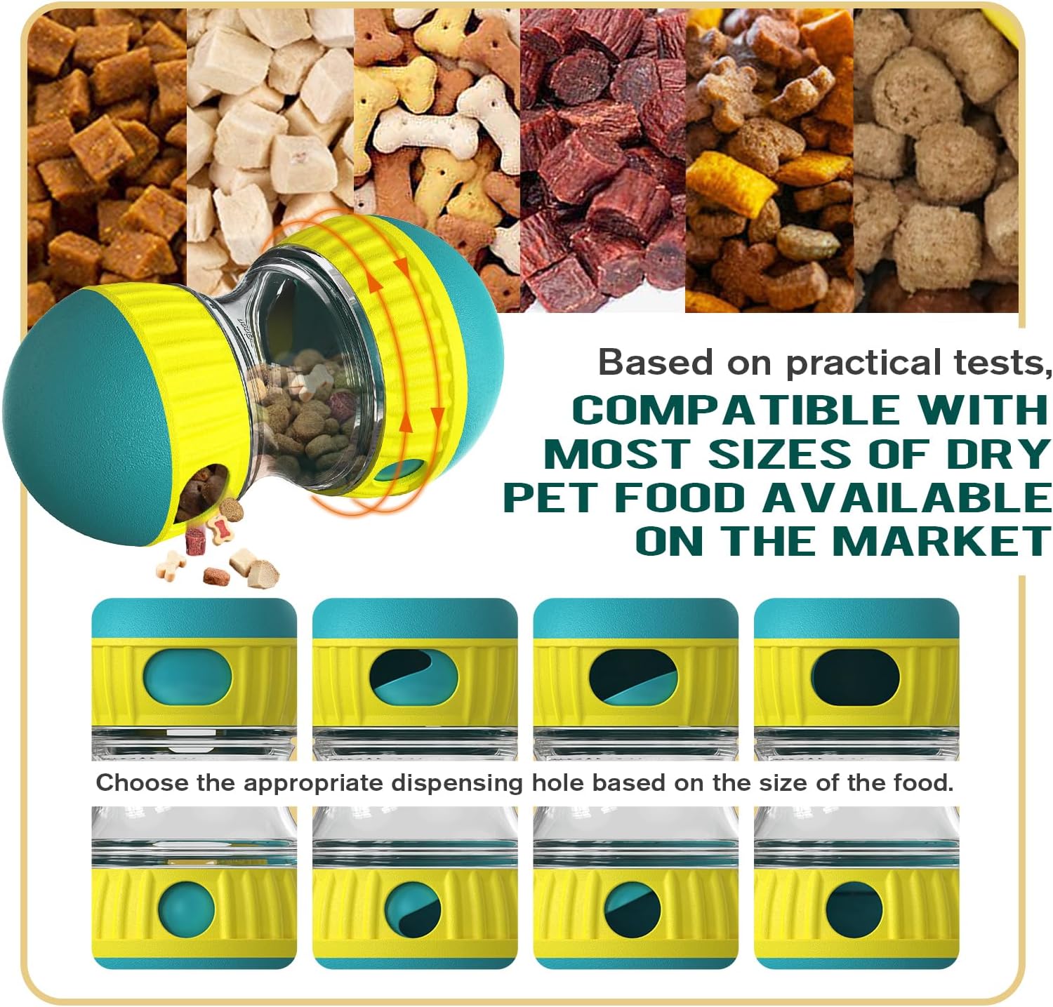 Dog Puzzle Toy Adjustable Treat Dispensing Ball Food Dispenser Tough Slow Feeder Puppy Enrichment Training Toy Pet Interactive Chase Toys for Small Medium Large Dogs to Keep Them Busy, Green