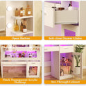 Vanity Desk with Mirror and Lights, Makeup Vanity Desk with Lights 3 Colors, Transparent Top Vanity with 2 RGB Drawers, 6 Shelves, Large Tempered Cabinet, Power Outlet, for Bedroom, White