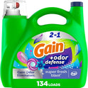 Gain Odor Defense Liquid Laundry Detergent, Super Fresh Blast Scent, 194 fl oz, 134 loads, 2 in 1, Laundry Detergent Liquid Soap, HE compatible