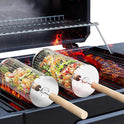 Nesting Grill Baskets (2PCS) with Removable Wooden Handle, Stainless Steel BBQ Tools