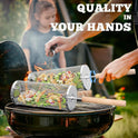 Nesting Grill Baskets (2PCS) with Removable Wooden Handle, Stainless Steel BBQ Tools