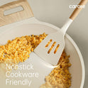 CAROTE Silicone Cooking Utensils Set, Kitchen Utensils Set 10 Pcs for cooking, BPA Free Spatula Set with Heat Resistant Wood Handles for Nonstick Cookware (Cream White)