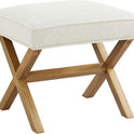 Small Ottoman Foot Rest, Mid-Century Modern X Square Polyester Foot Stool, Linen, Ivory White, 18"D x 19.8"W x 18.3"H