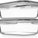 8 Cups/ 63 Oz 4 Piece (2 containers + 2 Lids) Large Glass Food Storage/ Baking Containers with Locking Lids . Ideal for Storing food, vegetables or fruits. BPA Free & Leak Proof -Microwave, Oven Safe