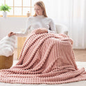 NEWCOSPLAY Super Soft Throw Blanket Pink Premium Silky Flannel Fleece 3D Ribbed Jacquard Lightweight Bed Blanket All Season Use (Pink Ribbed, Throw(50"x60"))
