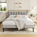 ONBRILL Adjustable Headboard for King/California King Size Bed Frame, Linen Fabric Bed Headboard with Storage & RGB LED Light in Modern Vertical Channel Design, Light Grey