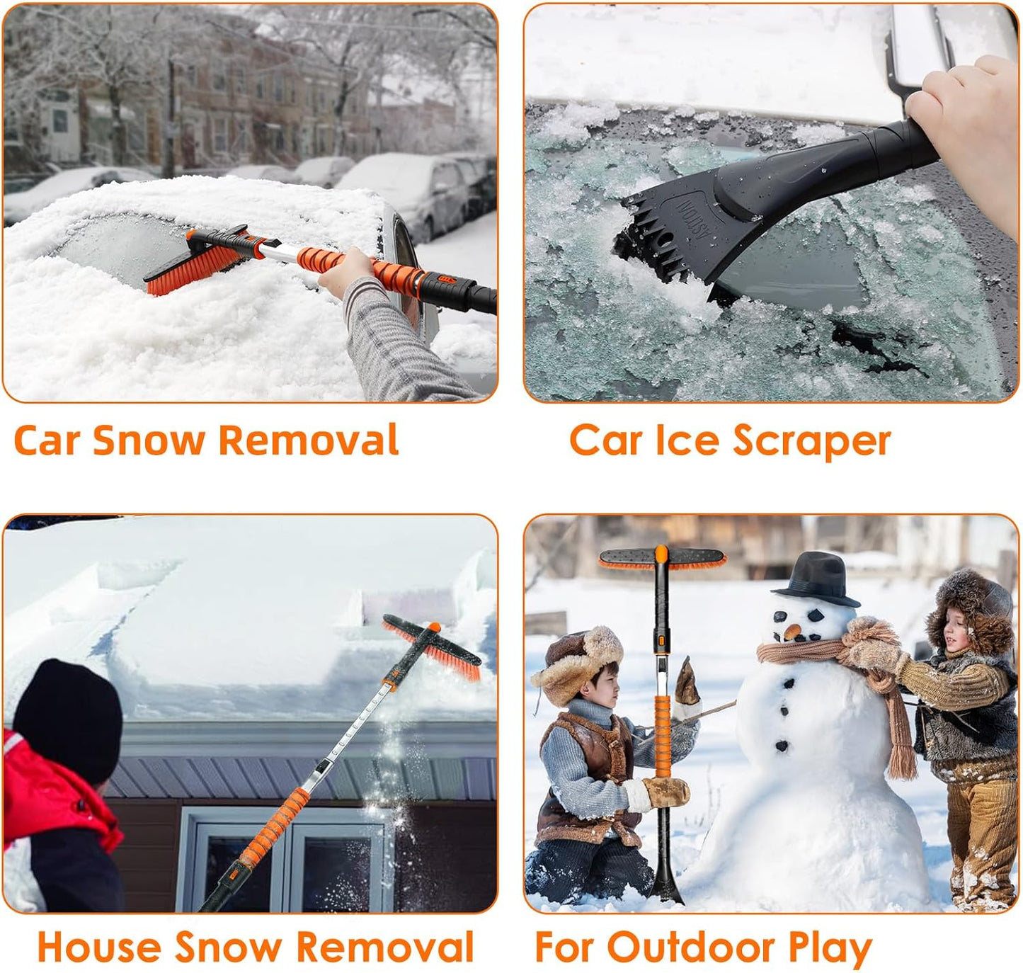 AstroAI 47.2" Ice Scrapers for Car Windshieldand Extendable Snow Brush with Foam Grip and 360° Pivoting Brush Head for Christmas Car Auto Truck SUV(Orange)