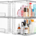 Vtopmart 4 Pack Large Stackable Storage Drawers,Easily Assemble Acrylic Bathroom Closet Undersink Organizers and Storage,Plastic Bins for Kitchen Cabinets,Pantry,Makeup,Medicine Organization