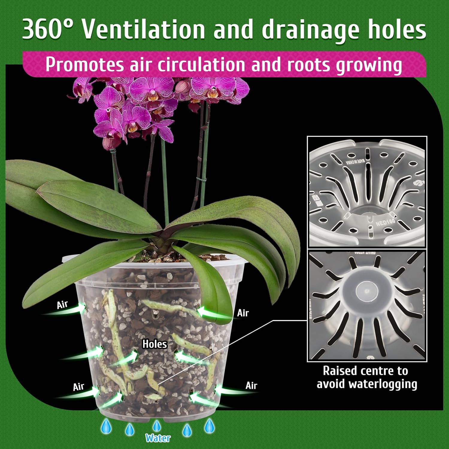 Orchid Pot, 6 Pack Orchid Pots with Holes, 5.5 Inch Clear Plastic Flower Planters for Repotting Indoor Outdoor, Breathable Slotted Nursery Planter
