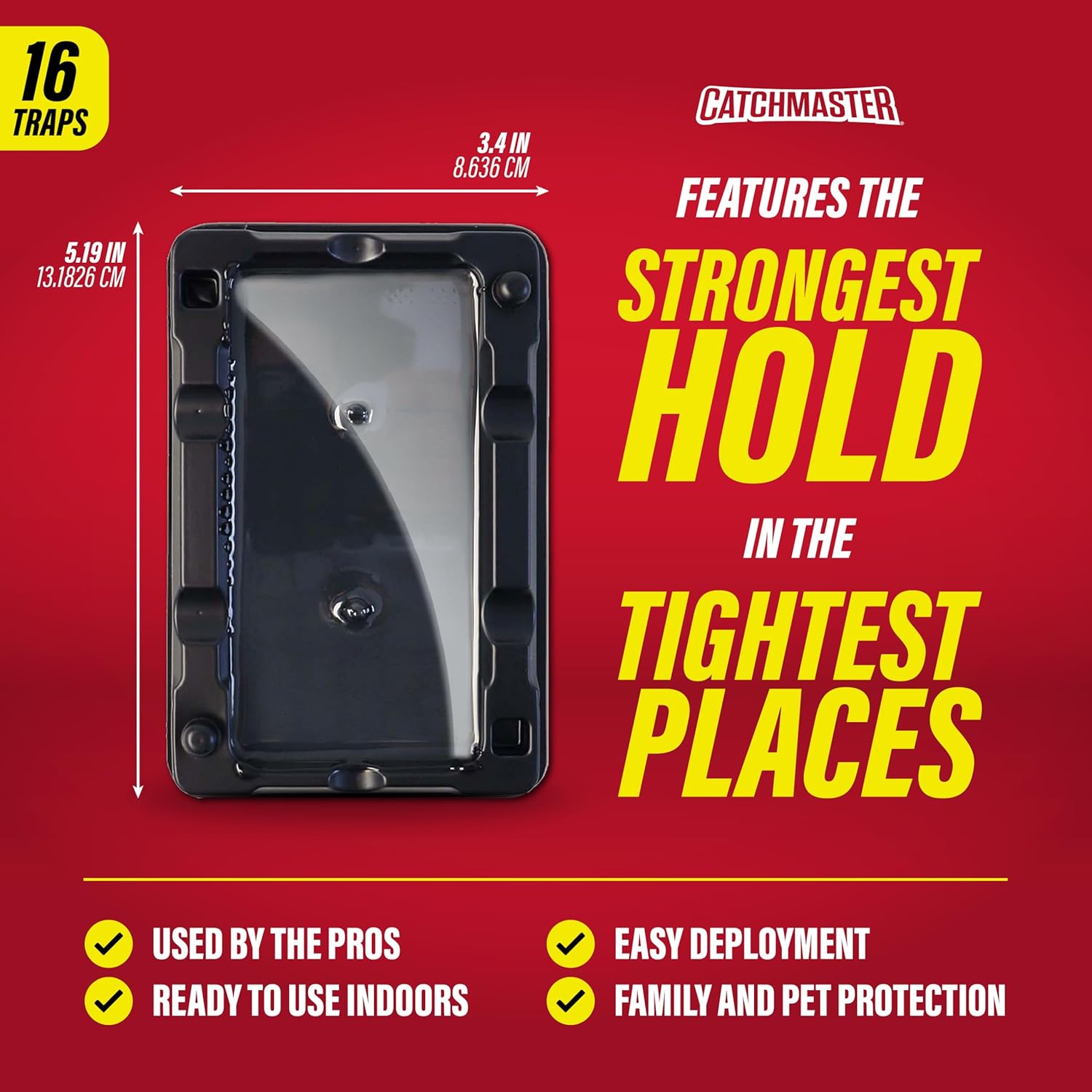 Catchmaster-16 Mouse & Insect Glue Traps, Heavy-Duty Pesticide-Free Sticky Mouse Traps Indoor for Home, Used by The PROs, Adhesive Rodent & Bug Catcher, Pest Control for House & Garage