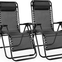 Sweetcrispy Zero Gravity Chairs, Set of 2 Portable Recliner Beach Camping Patio Outdoor Folding Lounge Chair with Cup Holder Trays and Adjustable Pillow for Poolside, Garden, Backyard, Lawn (Black)