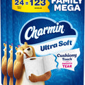 Charmin Ultra Soft Cushiony Touch Toilet Paper, 24 Family Mega Rolls = 123 Regular Rolls