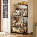 SUPERJARE Kitchen Bakers Rack with Power Outlet, Coffee Bar Table 4 Tiers, Kitchen Microwave Stand with 6 S-shaped Hooks, Storage Shelf Rack for Spices, Pots and Pans - Rustic Brown