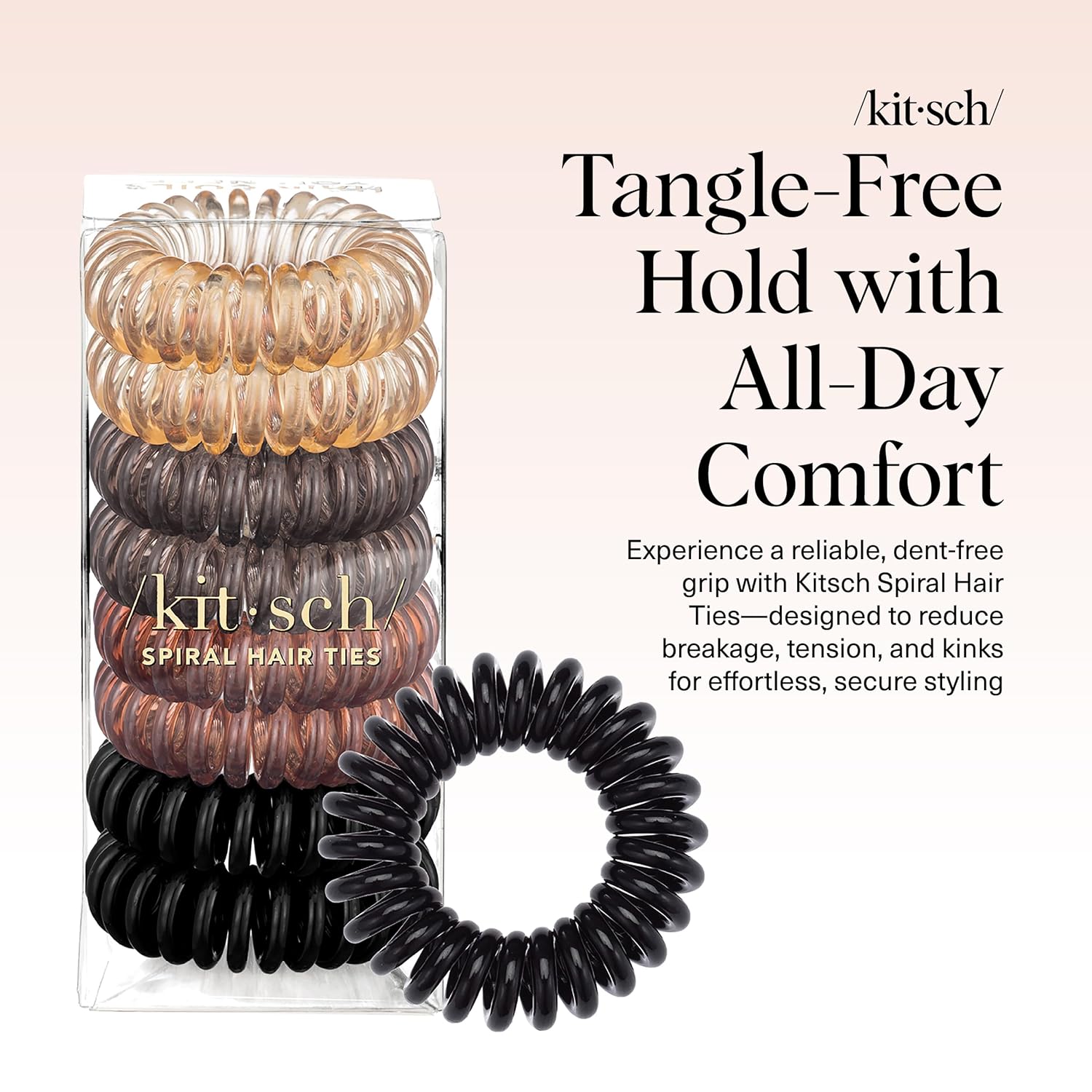 Kitsch Spiral Hair Ties for Women – Hair Ties No Damage, Ponytail Holders for Thick and Thin Hair – Creaseless and Dent-Free Coil, Phone Cord Style | Ideal Gifts for Women - 8pc Set, Brunette