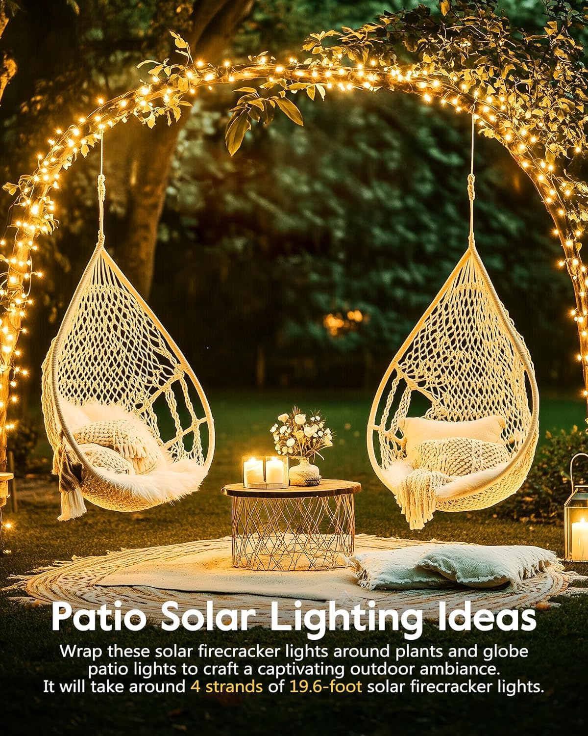120LED 10FT Solar Fairy Lights Outside Waterproof, 8 Lighting Modes IP65 Outdoor Solar String Lights Outdoor Waterproof Firecracker Twinkle Light for Patio Yard Garden Party Decorations, Warm White