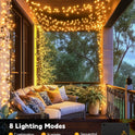 120LED 10FT Solar Fairy Lights Outside Waterproof, 8 Lighting Modes IP65 Outdoor Solar String Lights Outdoor Waterproof Firecracker Twinkle Light for Patio Yard Garden Party Decorations, Warm White