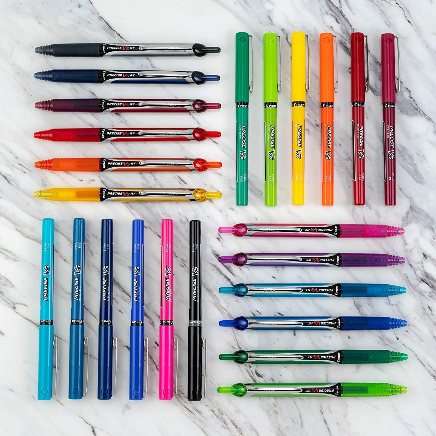 Pilot Precise V5 RT Refillable & Retractable Rollerball Pens, Extra Fine Point Pens 0.5 mm, Black, Pack of 12 - Ideal for School, Journaling & Office Writing
