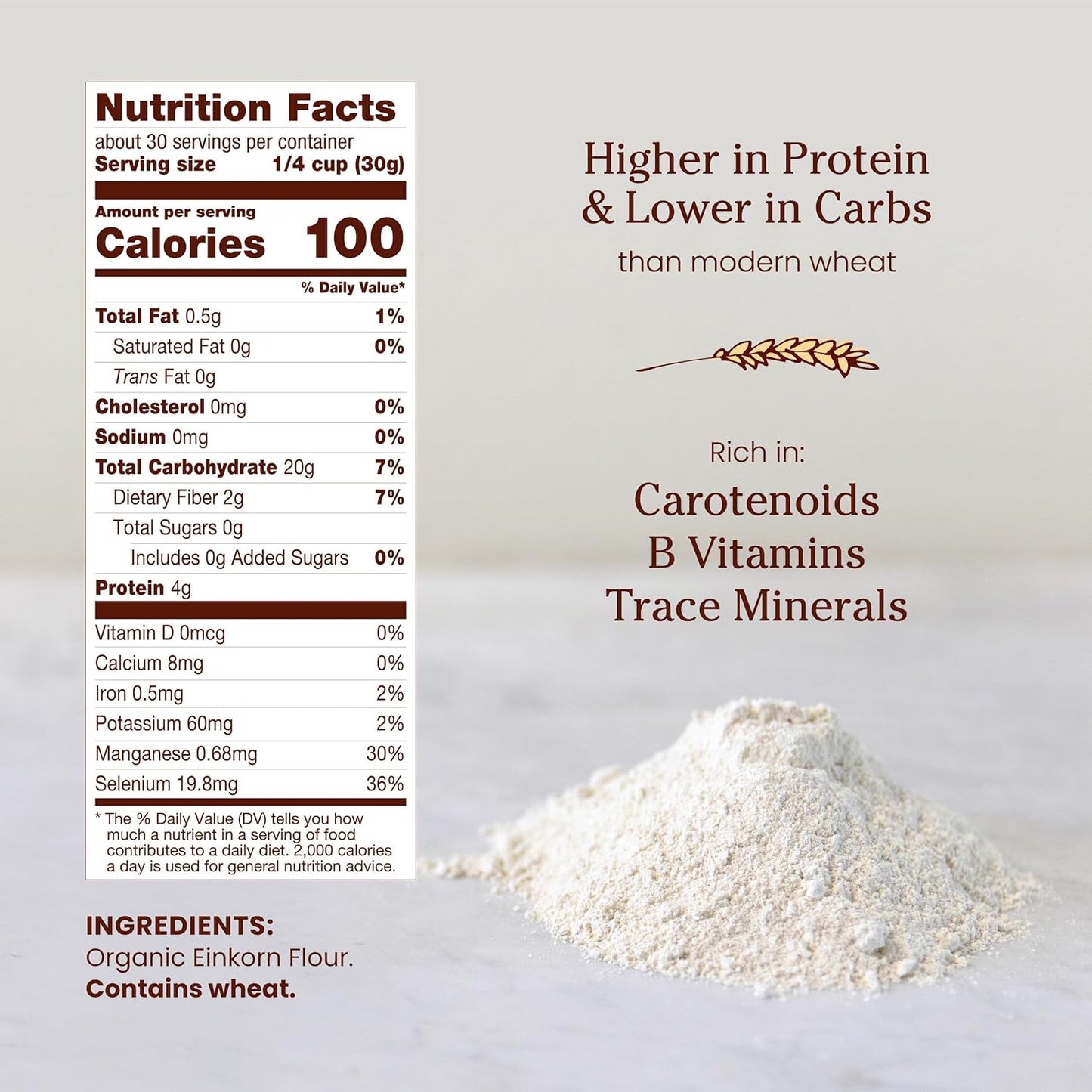 Jovial Organic Einkorn Unbleached All Purpose Flour - Bread Baking Flour for Sourdough, High Protein, Non-GMO, Organic Pizza & Pasta, European Italian, Glyphosate Free - 32 Oz