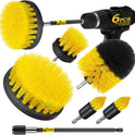 Holikme 6Pack Drill Brush Power Scrubber Cleaning Brush Extended Long Attachment Set All Purpose Drill Scrub Brushes Kit for Grout, Floor, Tub, Bathroom and Kitchen Surface,Scratch Brushes（Yellow）