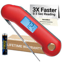 ThermoMaven ProfessionaI Meat Thermometer Digital, 3X Faster 0.5 Sec Instant Read, NIST Certified Accuracy ±0.5°F, 100% Waterproof Probe, Auto-Rotate Bright Indicator, for Candy/Grill/BBQ, Red & Gray