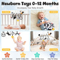 Spiral Car Seat Baby Toys 0-6 Months, Infant Carseat High Contrast Sensory Toys Hanging Stroller Accessories, Newborn Shower Gifts for Baby Boys Essentials Stuff, Cute Black and White Cow