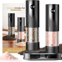 Electric Salt and Pepper Grinder Set - Rechargeable Automatic Salt and Pepper Shakers, Kitchen Appliances with External Adjustable Coarseness, Larger Hopper for Cooking, Home Gifts(2 Pack,Black/Black)