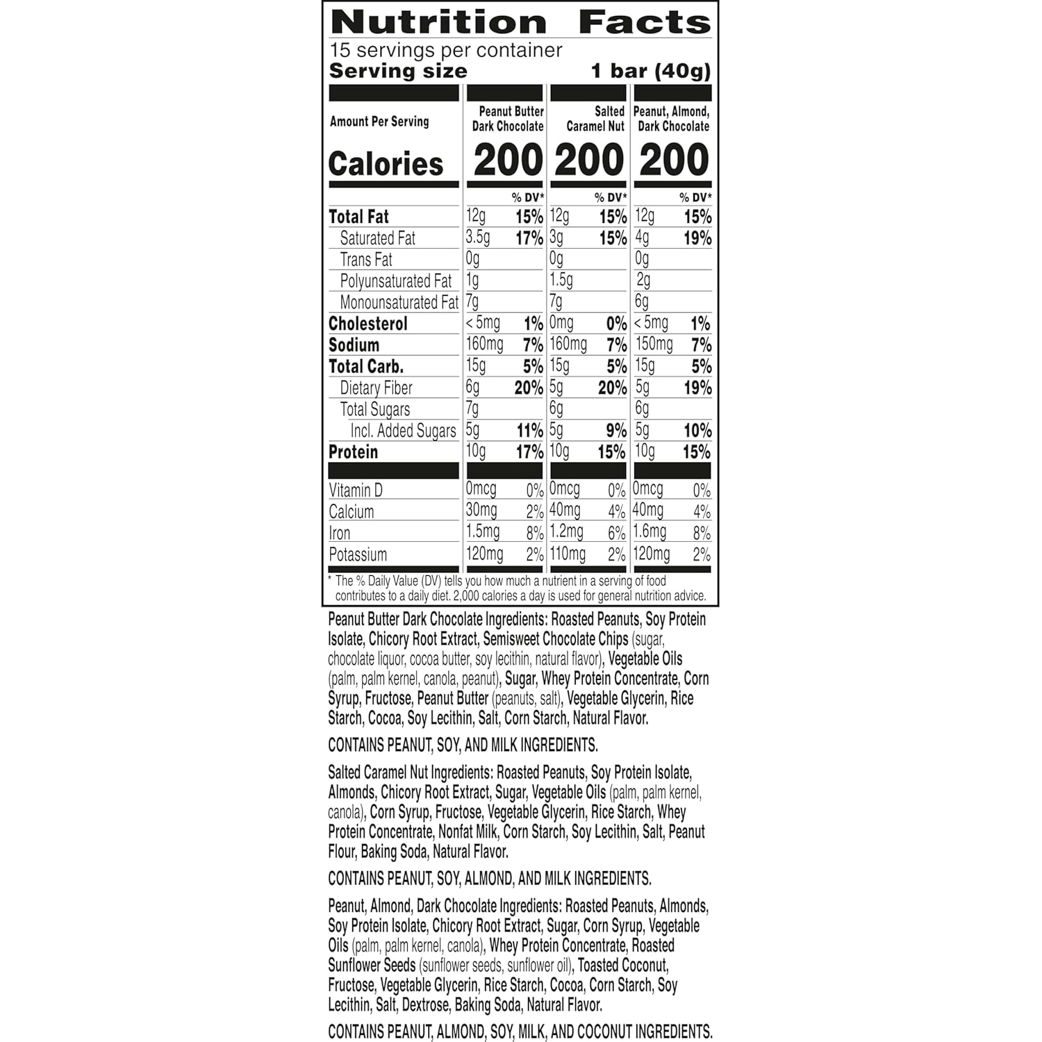 Nature Valley Protein Bars Variety Pack, Gluten Free Chewy Granola Snack Bars, 10g Protein, Peanut Butter Dark Chocolate, Salted Caramel Nut, Peanut Almond Dark Chocolate, 15 Count, 21.3 oz Box