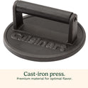 Cuisinart 6.5" Cast Iron Smashed Burger Press, Round Flat Edge Grill Press for Crispy Smash Burgers, Burger Tool for Grill and Griddle Accessories, for BBQs and Tailgates