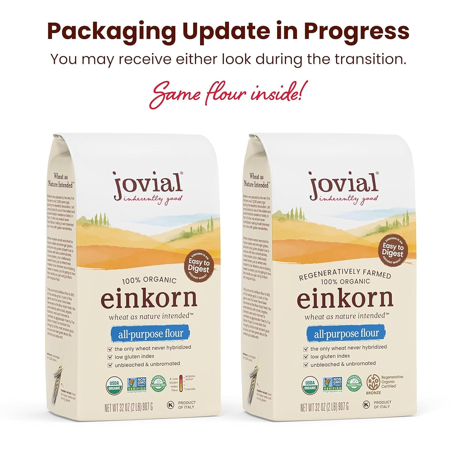Jovial Organic Einkorn Unbleached All Purpose Flour - Bread Baking Flour for Sourdough, High Protein, Non-GMO, For Organic Pizza & Pasta, European Italian Made, Glyphosate Free - 32 Oz