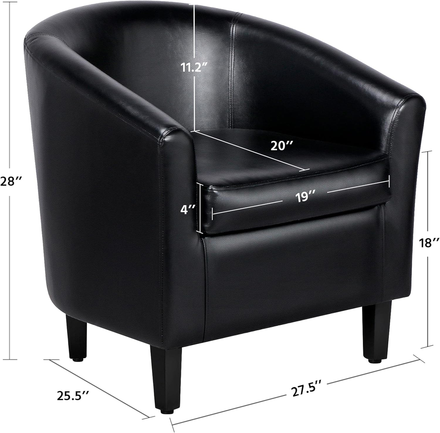 Yaheetech Barrel Chairs Set of 2, Faux Leather Club Armchairs, PU Leather Accent Chairs with Soft Padded Seat for Living Room Bedroom Waiting Reading Room, Black