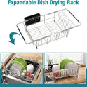Dish Drying Rack in Sink, Expandable Stainless Steel Dish Drainers for Kitchen Counter, Dish Dryer Rack for Inside Sink, Over The Sink Dish Racks with Utensil Holder, Silver