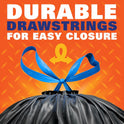 Hefty Strong 30 Gallon Trash Bags, Large Trash Bags 30 Gallon Size, Durable Drawstring Enclosure, Resists Punctures, Leaks, and Tears, Black, Unscented, 56 Bags