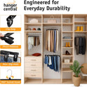 Hanger Central 30 Pack Pants Hangers – 12 Inch Slim Plastic Clothes Hangers with Clips for Skirts, Shorts & Trousers – Non Slip Grip, Heavy Duty Space Saver with Swivel Hook – Black Closet Organizer