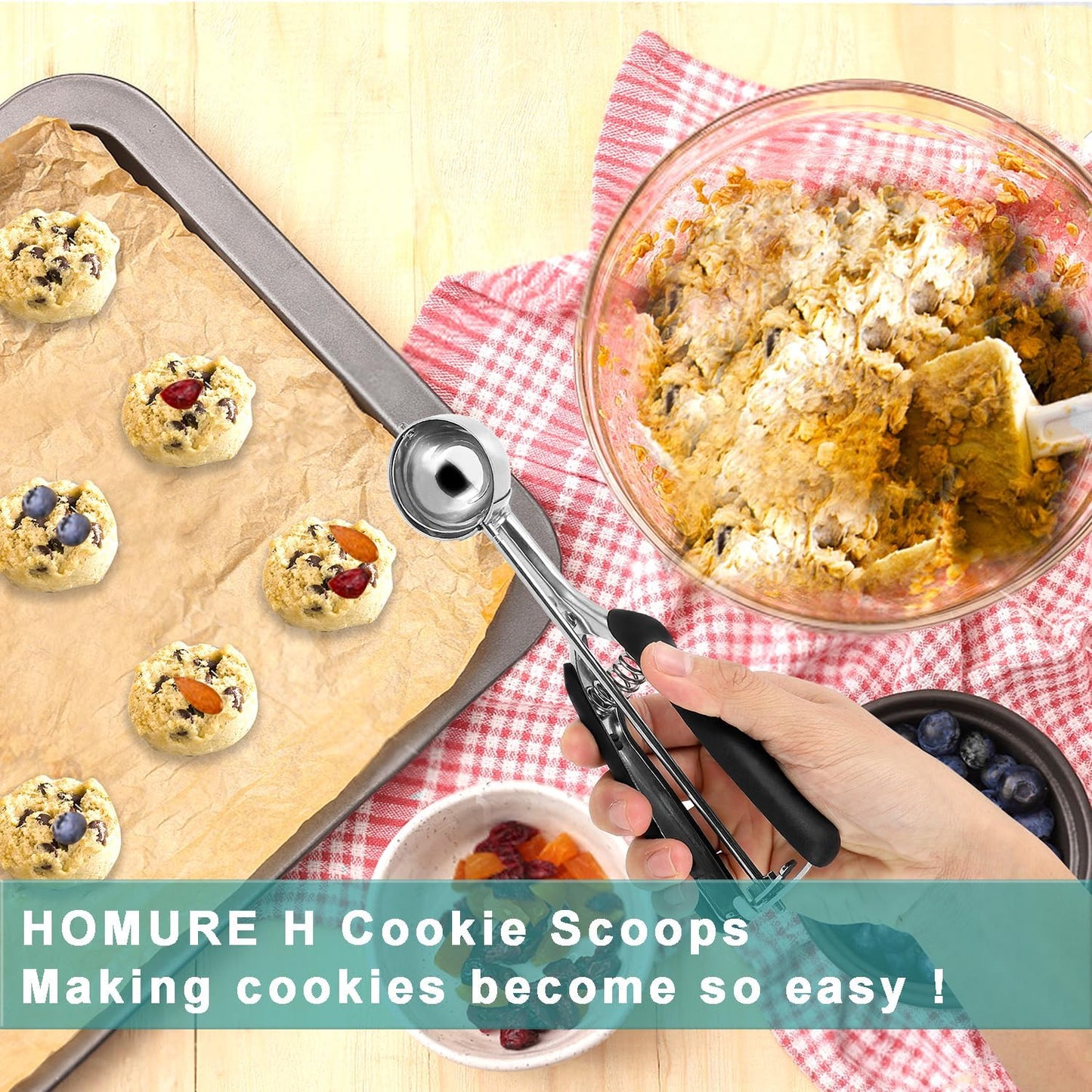 Cookie Scoop 2 Tablespoon, Size #40 Cookie Dough Scoop, 2 Tbsp/ 30 ml/ 1 oz Cookie Scoops for Baking, Spring-Loaded, 18/8 Stainless Steel, Comfortable Grip
