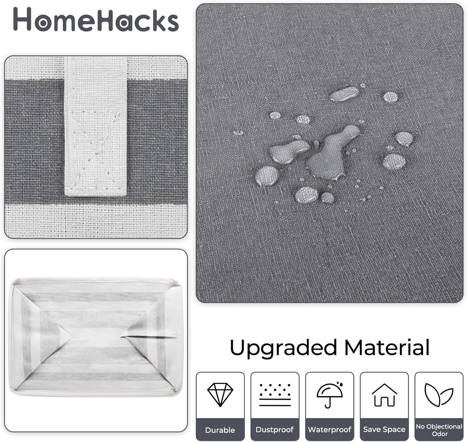 HomeHacks 2 Pack Large Laundry Baskets, Waterproof, Freestanding Laundry Hampers, Collapsible Clothes Hamper with Reinforced Handles in Laundry Room, College Dorm, Bathroom, Bedroom (Grey, 75Lx2)