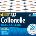 Cottonelle Ultra Clean Toilet Paper with Active CleaningRipples Texture, Strong Bath Tissue, 24 Family Mega Rolls = 132 Regular Rolls (4 Packs of 6)