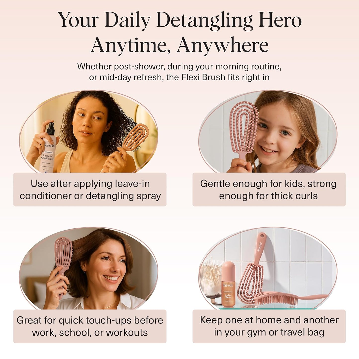 Kitsch Detangler Brush – Flexible Curly Hair Brush for Women, Men & Kids | Detangling Hairbrush with Bendable Frame and Ultra-Smooth Bristles for Wet or Dry Strands - Terracotta