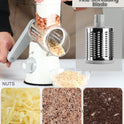 Ourokhome Rotary Cheese Grater Hand Crank, Kitchen Shredder Speed Mandolin Slicer Nuts Grinder with Handle and Drum Blades for Cheese, Vegetable, Walnuts, Chocolate, Potato, Carrot, 3 Blades, White