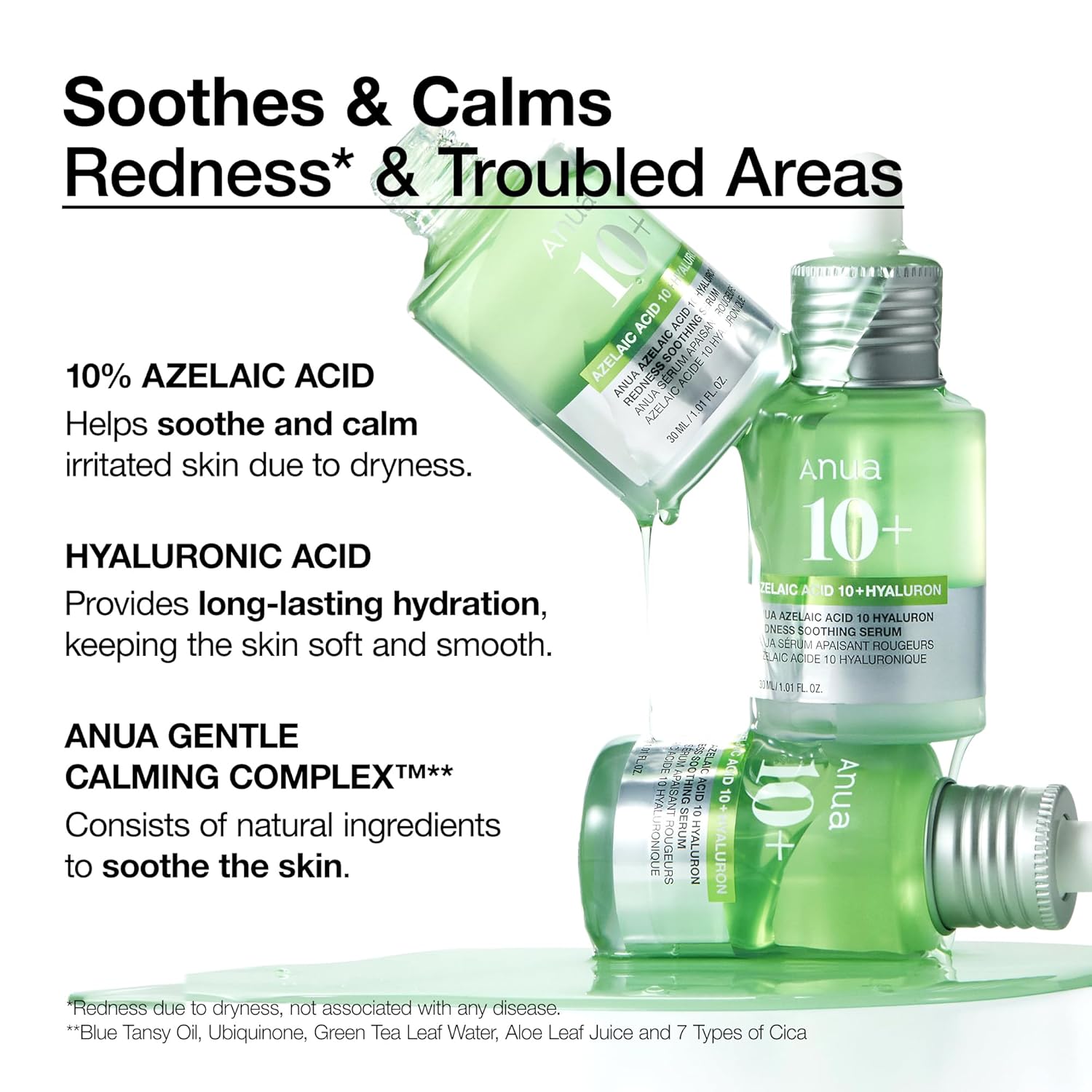 Anua Azelaic Acid 10 Hyaluron Redness Soothing Serum, Facial Serum for Sensitive skin, Hyaluronic Acid, Niacinamide, Spot Care, Natural Color, Vegan, Korean Skincare (30ml/ 1.01 fl oz.)