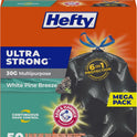 Hefty Ultra Strong 30 Gallon Trash Bags, Large Trash Bags 30 Gallon Size, Multipurpose, Break Resistant Drawstring Closure, Resists Leaks, Punctures, and Tears, Black, White Pine Breeze Scent, 50 Bags
