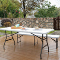Folding Table 6FT HDPE 6 Foot Foldable Table Portable Banquet Surface Fold-in-Half Desk Utility for Working Meeting Parties, Picnic, Camping, Weddings, Catering, Garden Dining-White