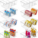 Vtopmart 8 Pack Food Storage Organizer Bins, Clear Plastic Bins for Pantry, Kitchen, Fridge, Cabinet Organization and Storage, 4 Compartment Holder for Packets, Snacks, Pouches, Spice Packets