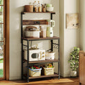 SUPERJARE Kitchen Bakers Rack with Power Outlet, Coffee Bar Table 4 Tiers, Kitchen Microwave Stand with 6 S-shaped Hooks, Storage Shelf Rack for Spices, Pots and Pans - Rustic Brown