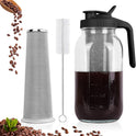 Cold Brew Coffee Maker,64 oz Mason Jar Pitcher with Stainless Steel Filter, Pour Spout Handle Lid, Heavy Duty Glass Airtight & Leak-Proof for Iced Coffee,Tea & Lemonade