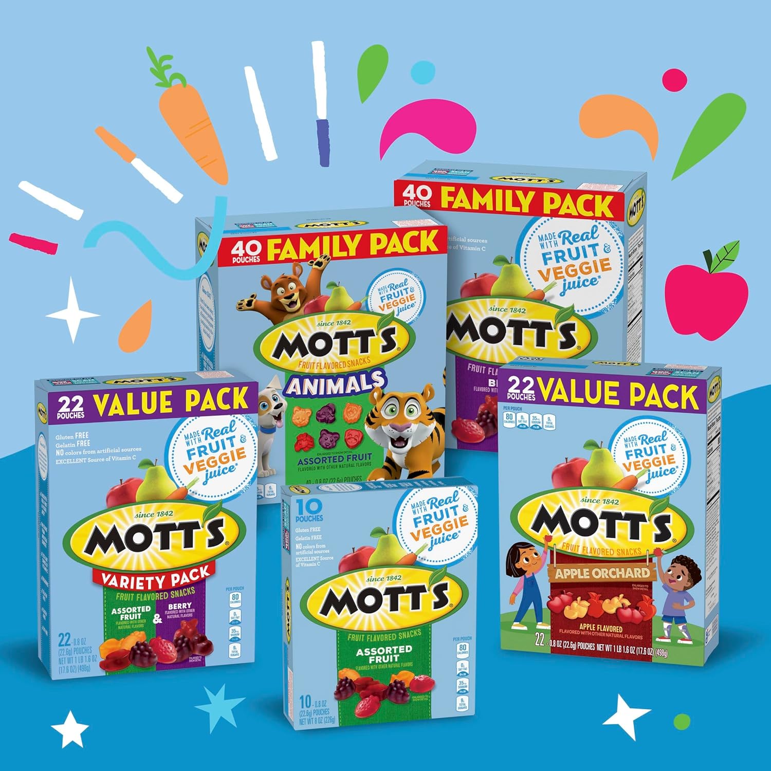 Mott's Assorted Fruit Flavored Snacks, Valentine's Day, Gluten Free, Family Pack, 40 Ct, 32 oz